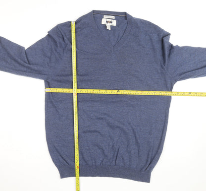 Joseph Abboud Men's Blue V-Neck Merino Wool Jumper Size L
