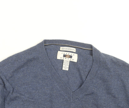 Joseph Abboud Men's Blue V-Neck Merino Wool Jumper Size L