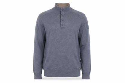 Massimo Dutti Men's Blue Henley Jumper Size L Cotton Cashmere
