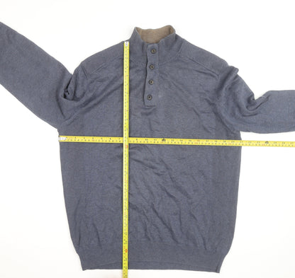 Massimo Dutti Men's Blue Henley Jumper Size L Cotton Cashmere