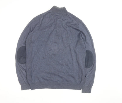Massimo Dutti Men's Blue Henley Jumper Size L Cotton Cashmere