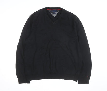 Tommy Hilfiger Men’s Black XL V-Neck Cotton Cashmere Jumper