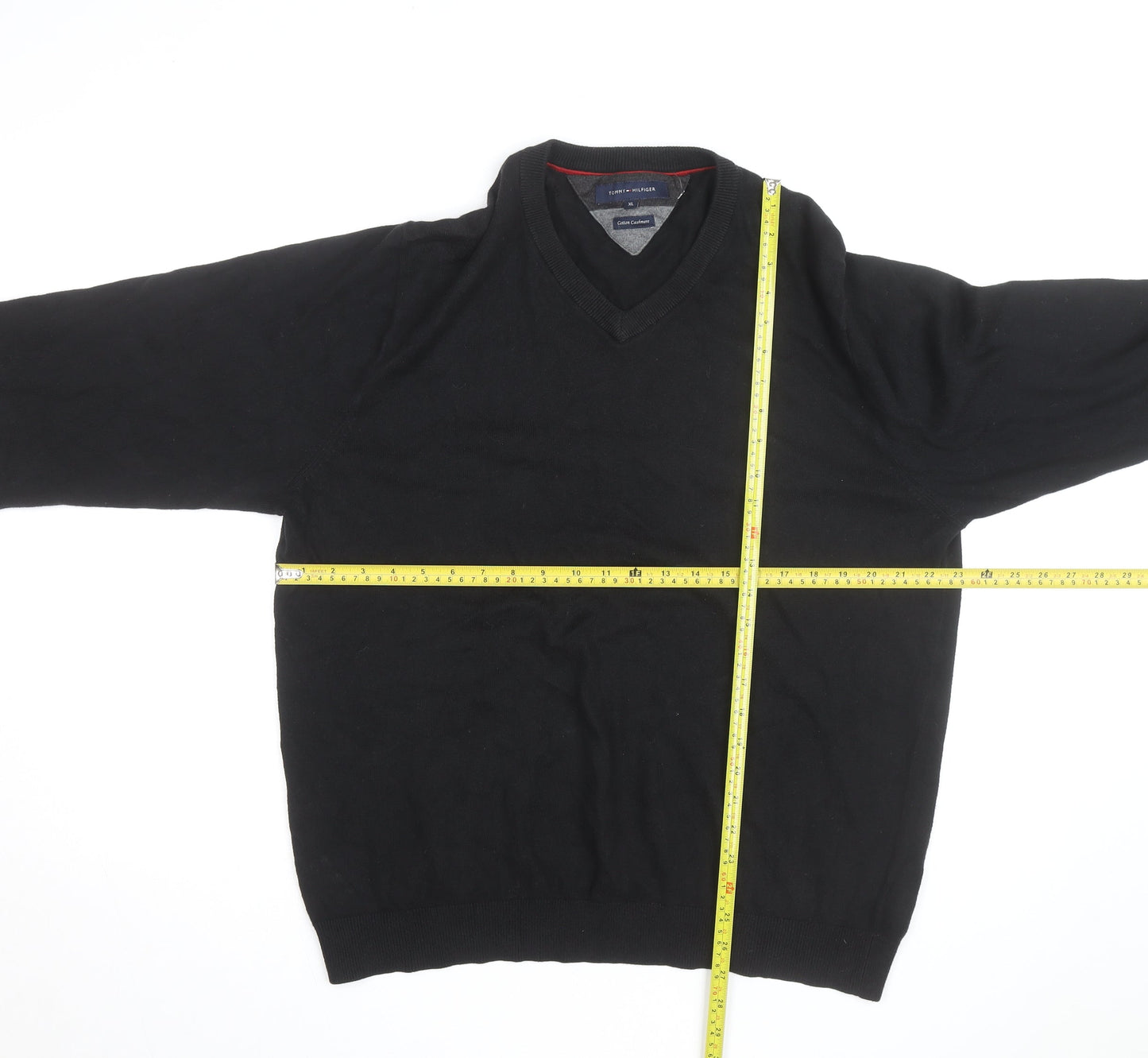 Tommy Hilfiger Men’s Black XL V-Neck Cotton Cashmere Jumper