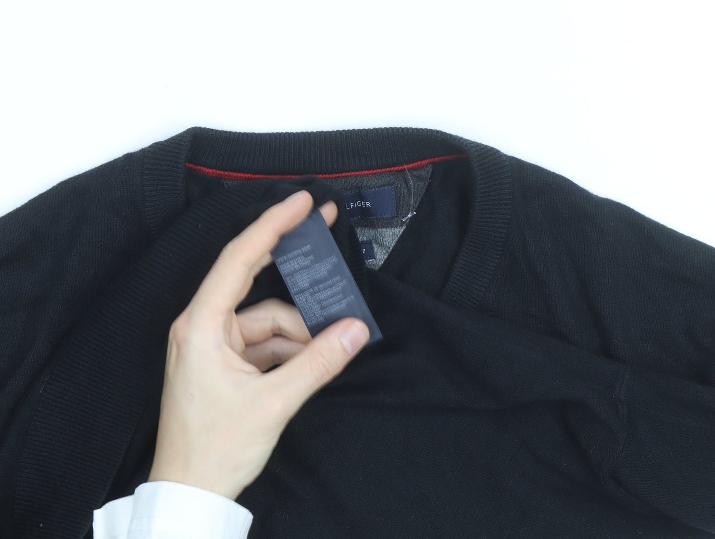 Tommy Hilfiger Men’s Black XL V-Neck Cotton Cashmere Jumper