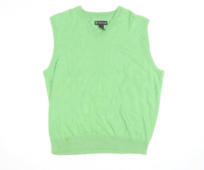 Pro Tour Men's Green Cotton Golf Vest M V-Neck Argyle Knit Jumper