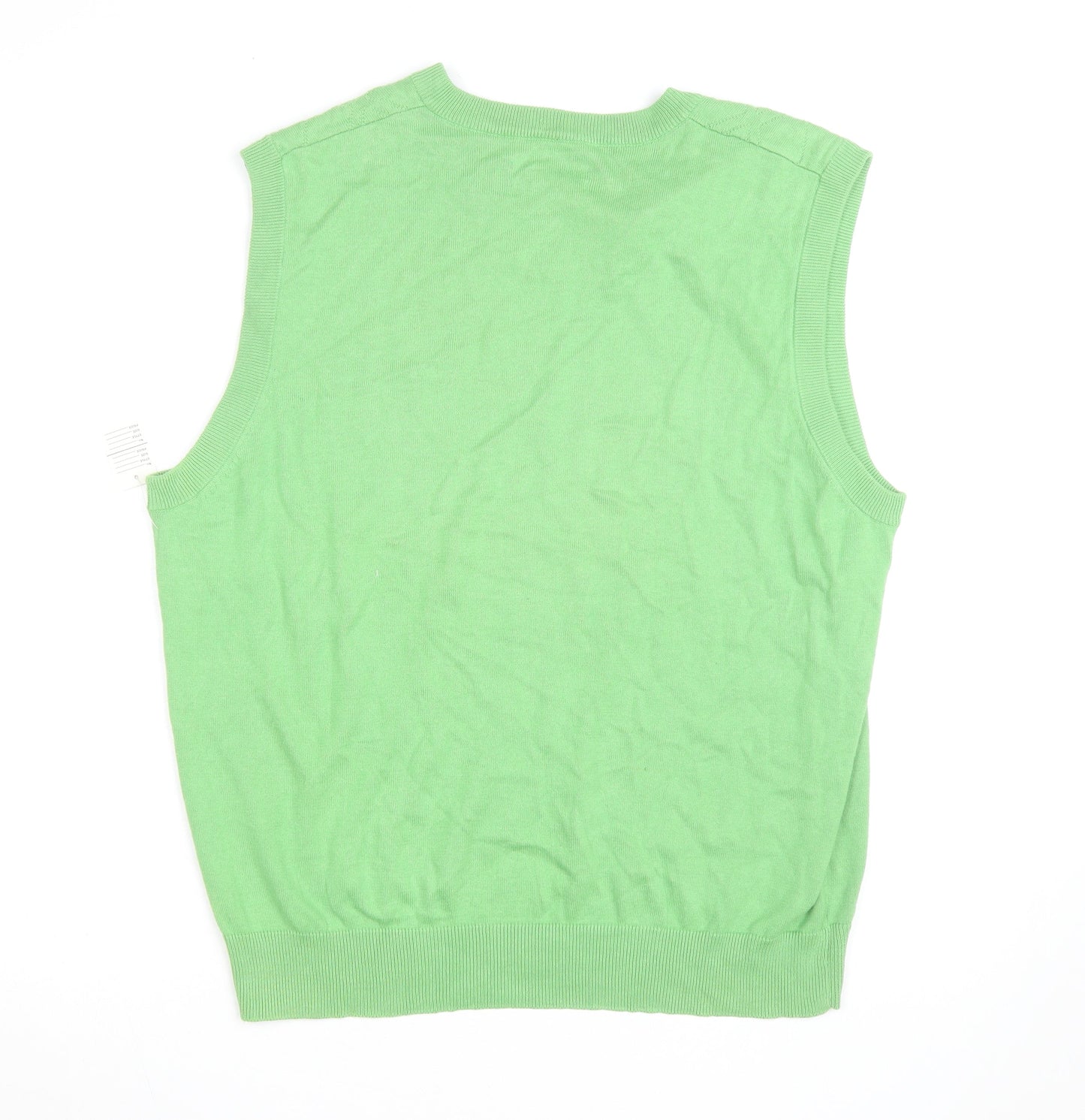 Pro Tour Men's Green Cotton Golf Vest M V-Neck Argyle Knit Jumper