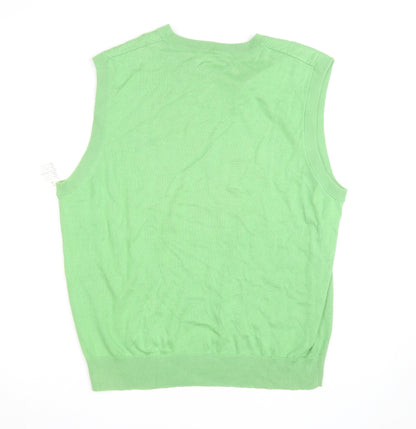 Pro Tour Men's Green Cotton Golf Vest M V-Neck Argyle Knit Jumper