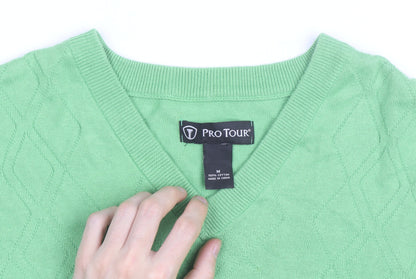 Pro Tour Men's Green Cotton Golf Vest M V-Neck Argyle Knit Jumper