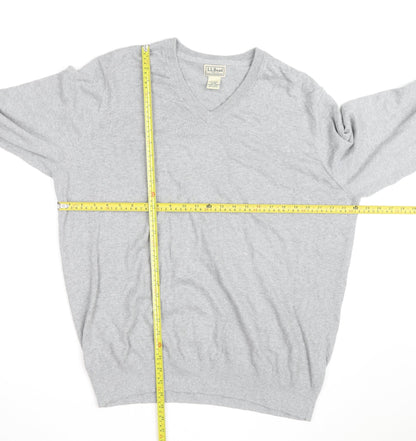 L.L. Bean Men's Grey XL V-Neck Cotton Cashmere Jumper