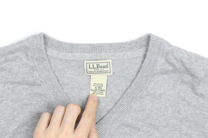 L.L. Bean Men's Grey XL V-Neck Cotton Cashmere Jumper
