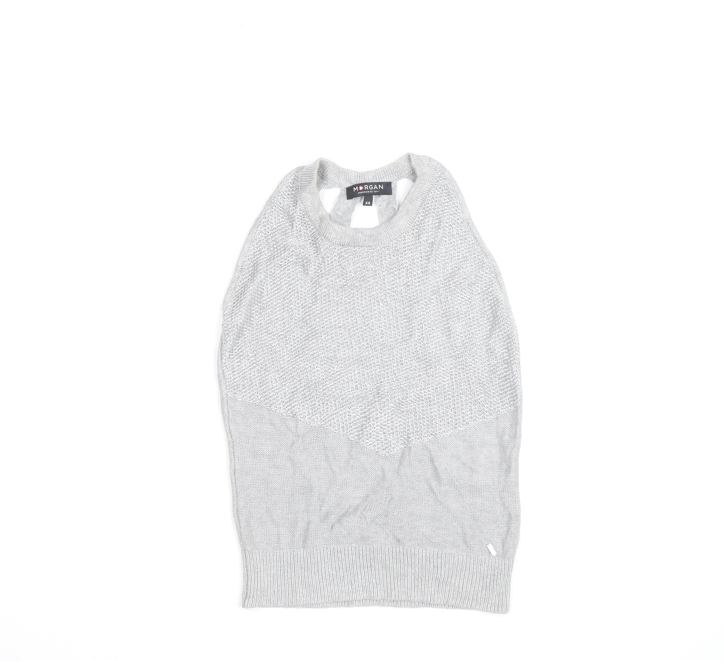 Morgan Women Grey Sleeveless Open Knit Pullover Jumper XS