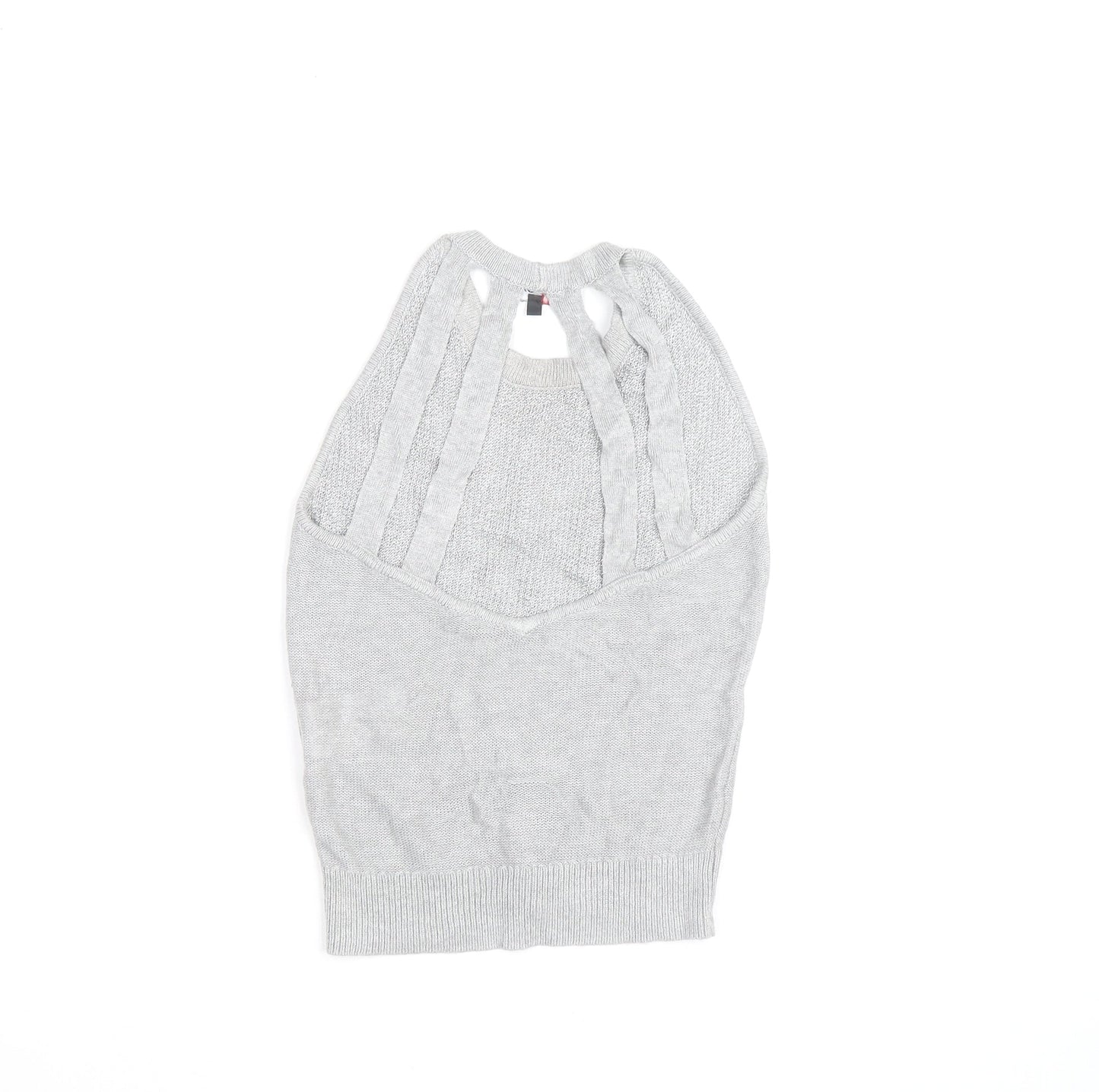 Morgan Women Grey Sleeveless Open Knit Pullover Jumper XS