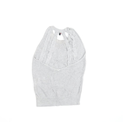 Morgan Women Grey Sleeveless Open Knit Pullover Jumper XS