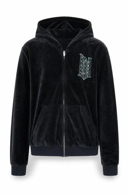 Wicked Girls Black Velour Rhinestone Full Zip Hoodie 12-13 Years