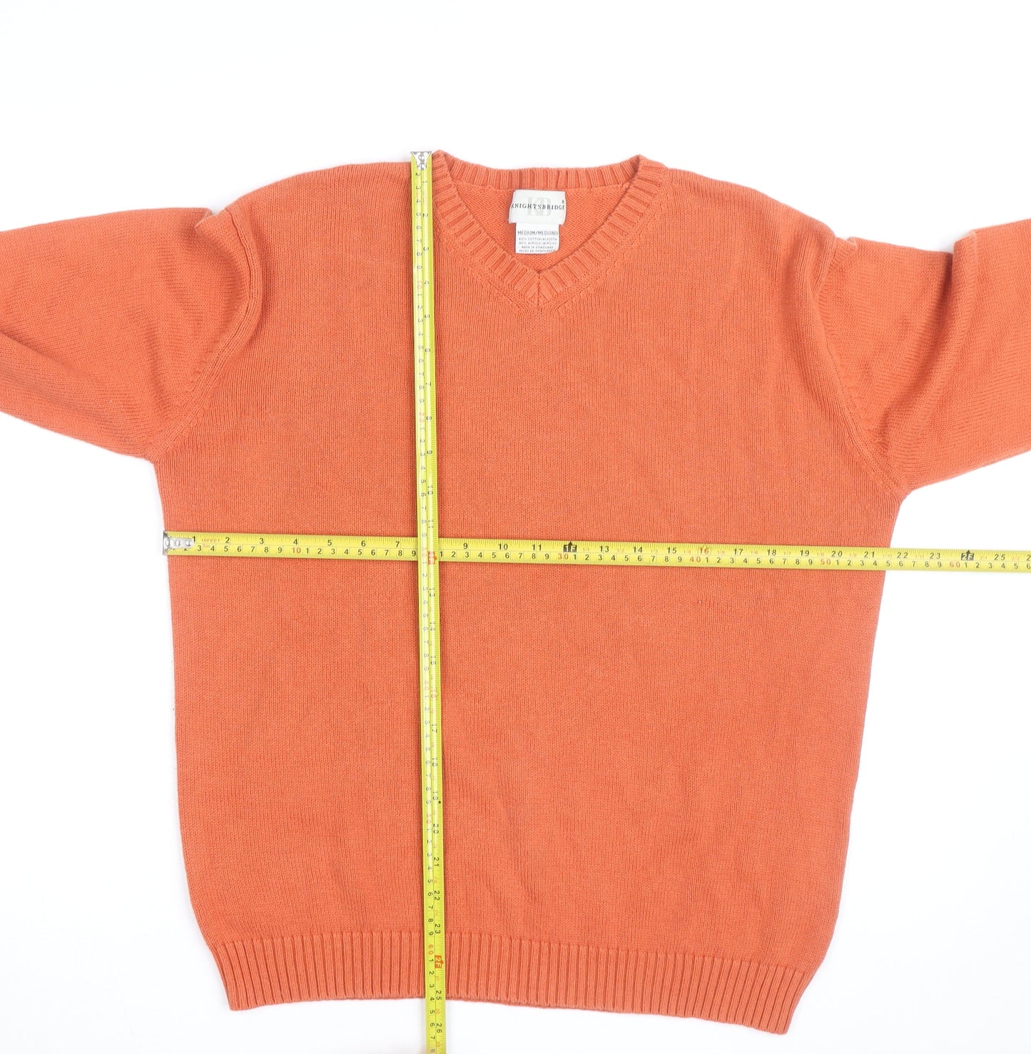 Knightsbridge Men’s Orange V-Neck Cotton Blend Jumper M
