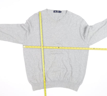J.Crew Mens Grey Cotton V-Neck Jumper XL Classic Knit Pullover