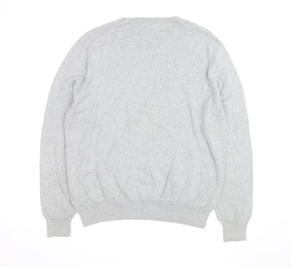 J.Crew Mens Grey Cotton V-Neck Jumper XL Classic Knit Pullover