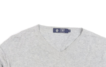 J.Crew Mens Grey Cotton V-Neck Jumper XL Classic Knit Pullover
