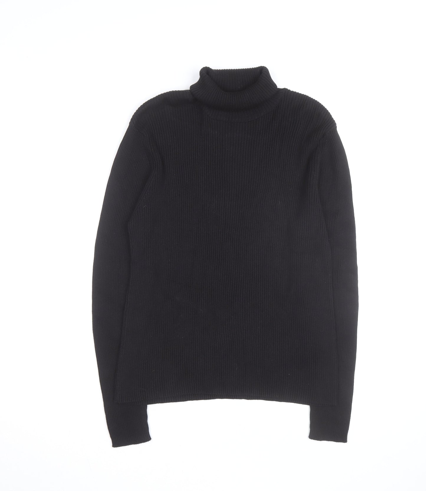 Splendor Men's Black Roll Neck Cotton Jumper Size L