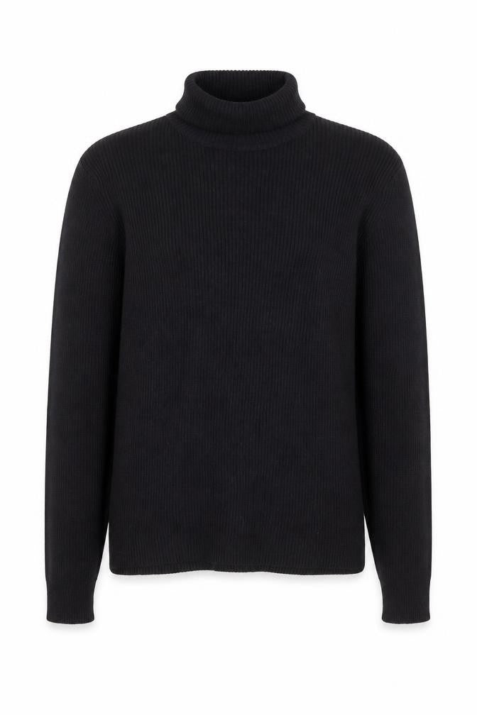 Splendor Men's Black Roll Neck Cotton Jumper Size L