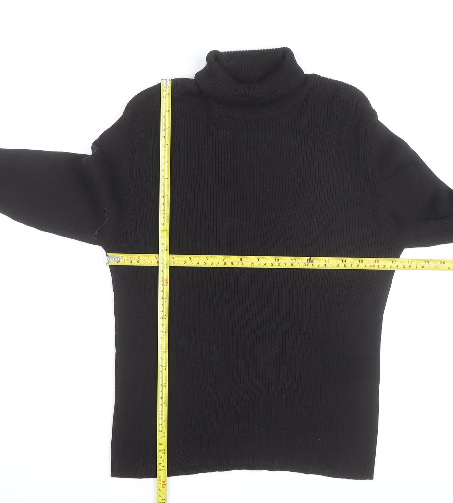 Splendor Men's Black Roll Neck Cotton Jumper Size L