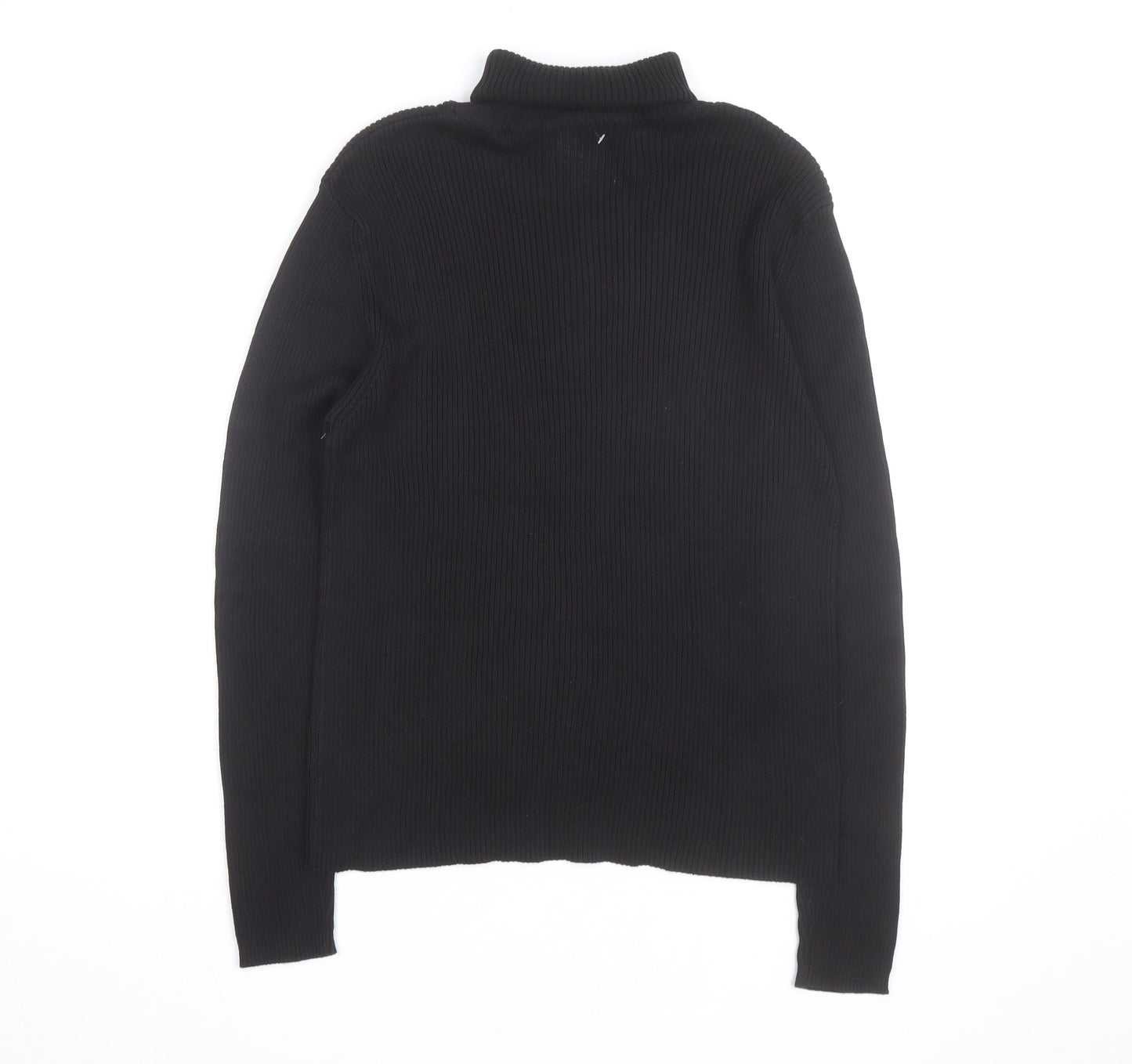 Splendor Men's Black Roll Neck Cotton Jumper Size L