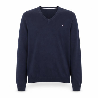 Tommy Hilfiger Men's Blue V-Neck Cotton Pullover Jumper L