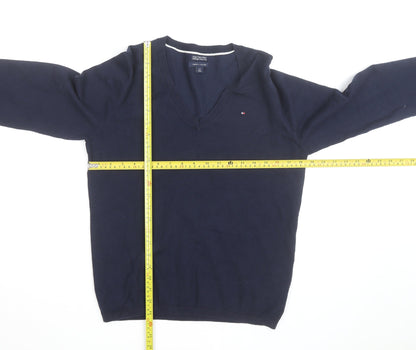 Tommy Hilfiger Men's Blue V-Neck Cotton Pullover Jumper L