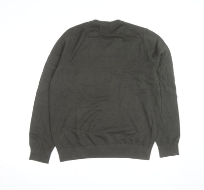 Marks and Spencer Men’s Green Cotton V-Neck Jumper L Regular