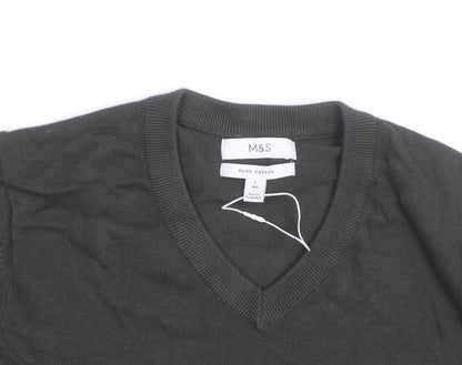 Marks and Spencer Men’s Green Cotton V-Neck Jumper L Regular