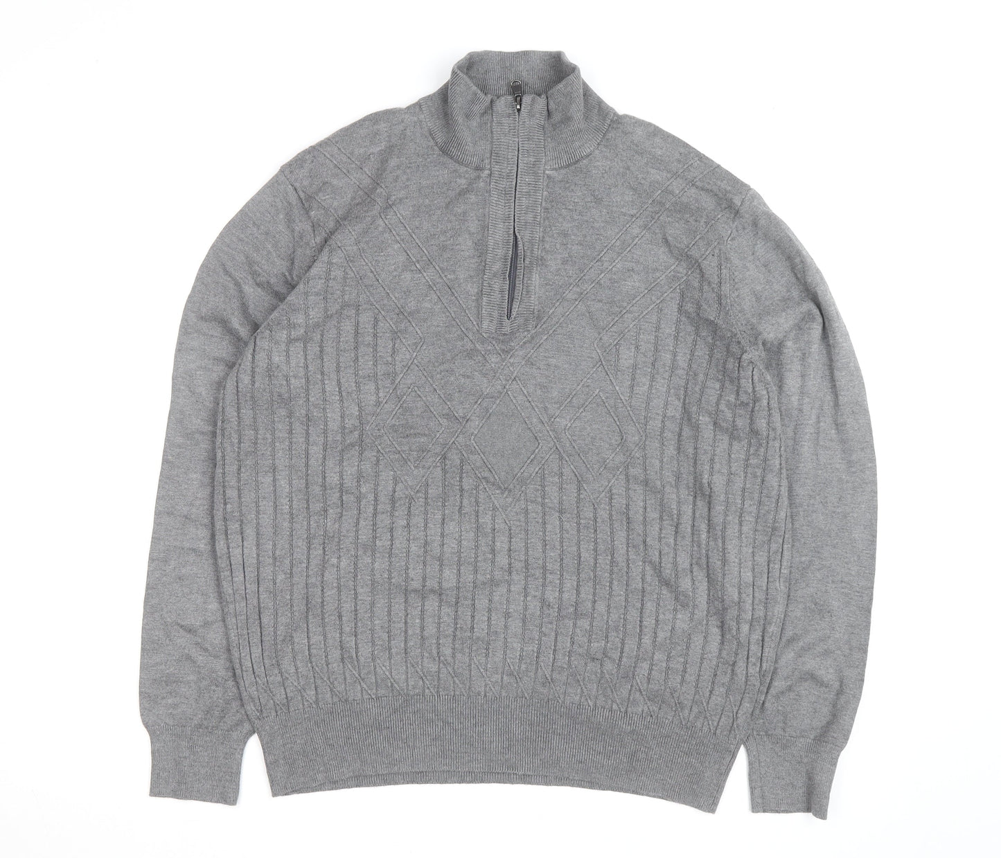 Sergio Louis Mens Grey L Half Zip Cable Knit Jumper Regular Fit