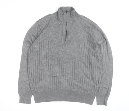 Sergio Louis Mens Grey L Half Zip Cable Knit Jumper Regular Fit