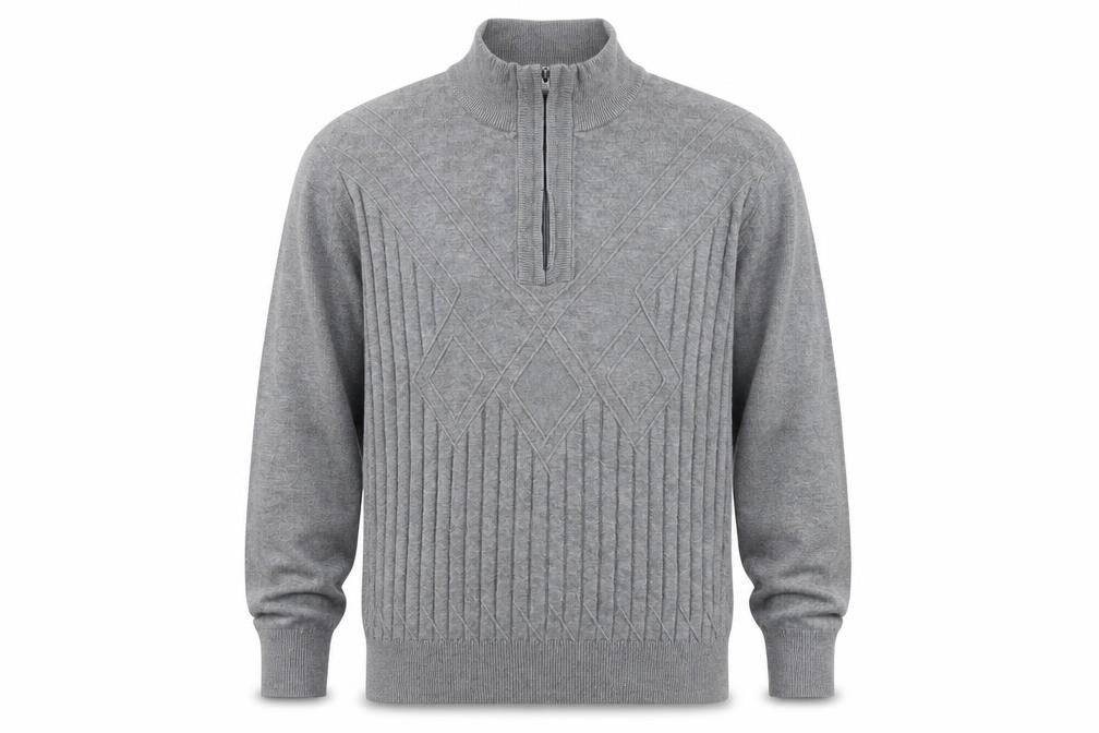 Sergio Louis Mens Grey L Half Zip Cable Knit Jumper Regular Fit