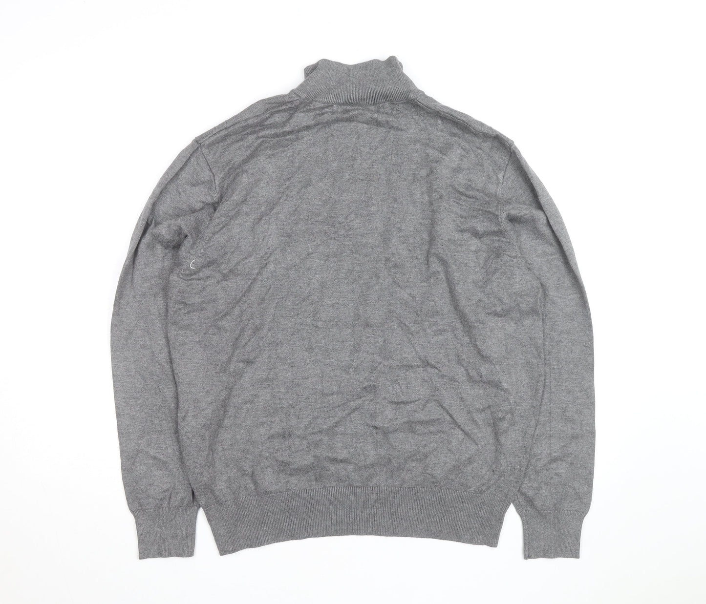 Sergio Louis Mens Grey L Half Zip Cable Knit Jumper Regular Fit