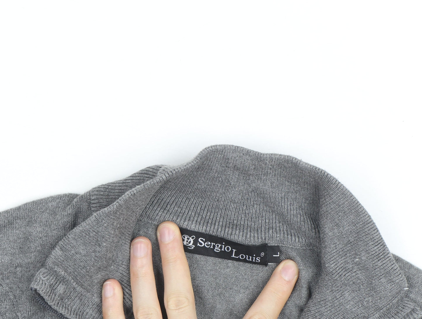 Sergio Louis Mens Grey L Half Zip Cable Knit Jumper Regular Fit