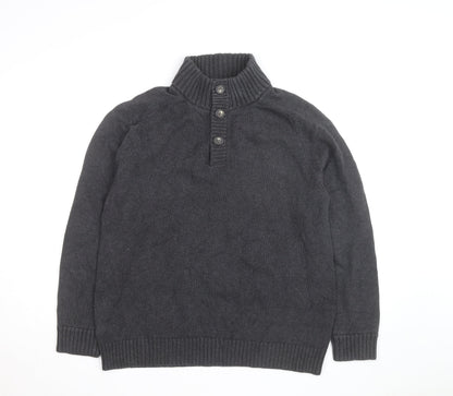 J.Crew Men's Charcoal Henley Jumper Cotton Knit Size L