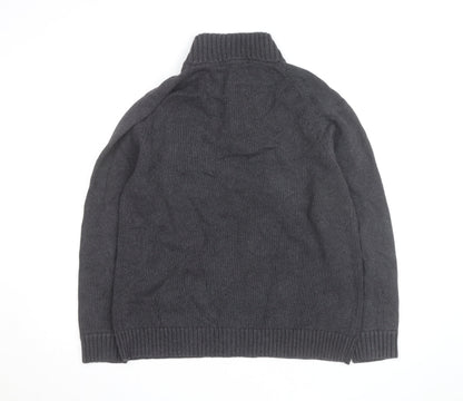 J.Crew Men's Charcoal Henley Jumper Cotton Knit Size L