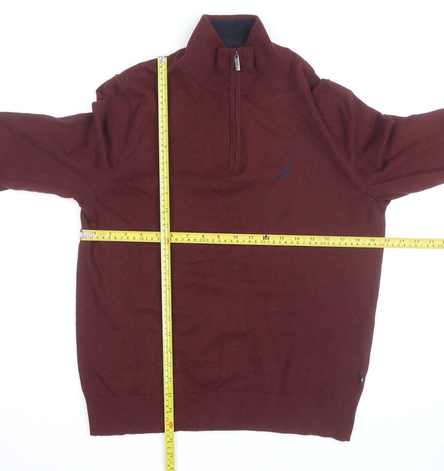 Nautica Men's Red 1/4 Zip Cotton Jumper L High Neck Knitwear