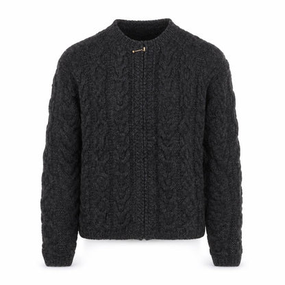 Preview International Men's Grey Wool Cable Cardigan M