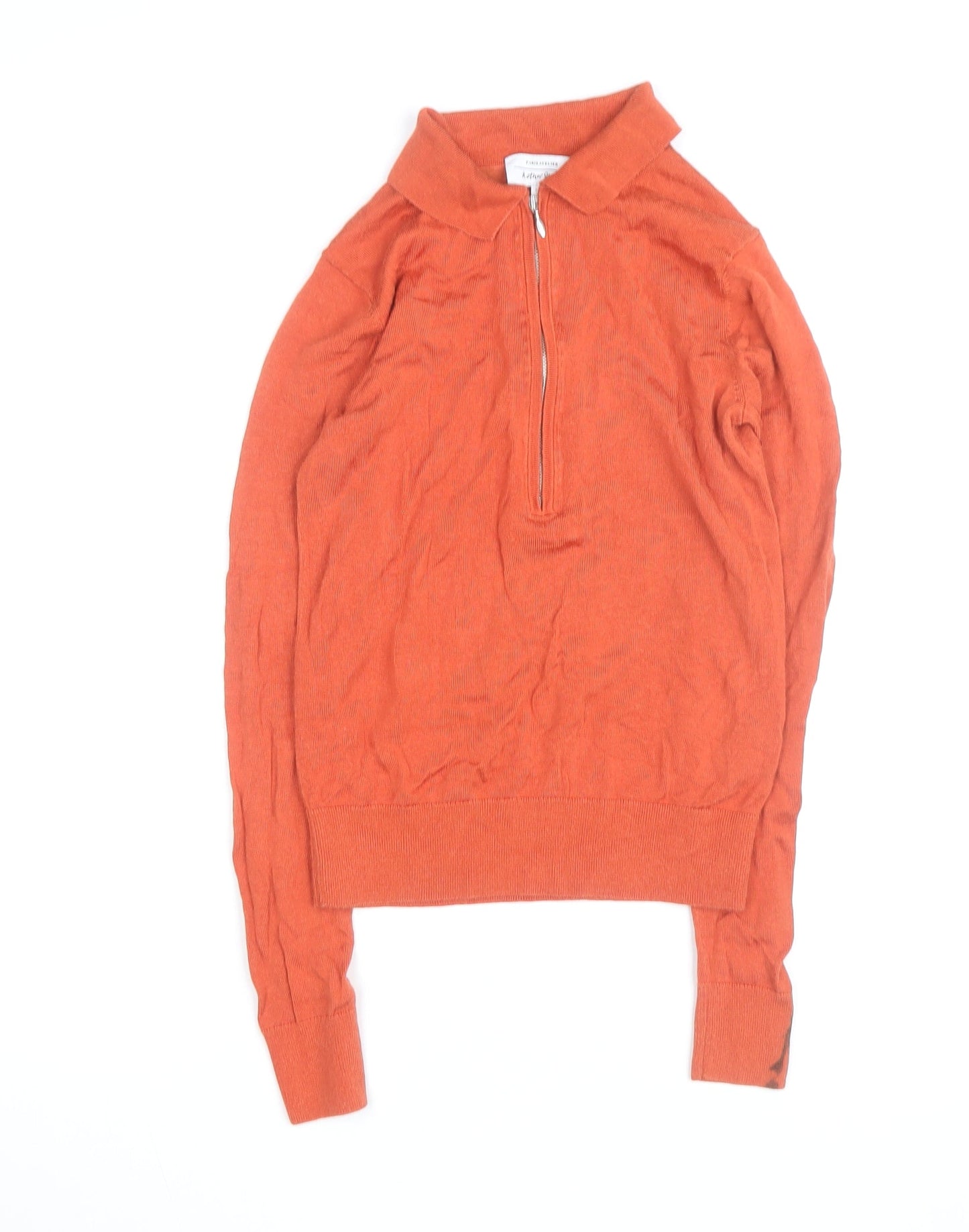 & Other Stories Women Orange Collared Zip Jumper XS Cotton Knit