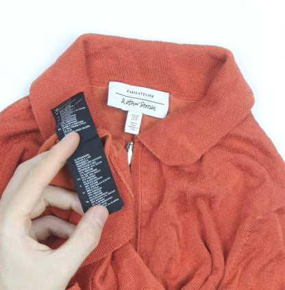 & Other Stories Women Orange Collared Zip Jumper XS Cotton Knit