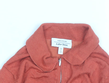 & Other Stories Women Orange Collared Zip Jumper XS Cotton Knit