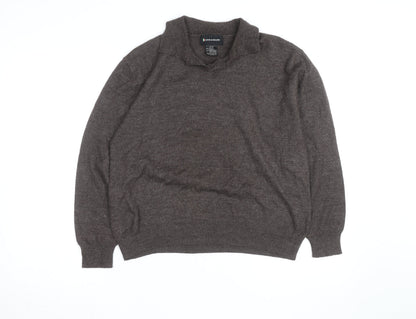 Conte di Milano Men's Brown Collared Wool Blend Pullover Jumper M