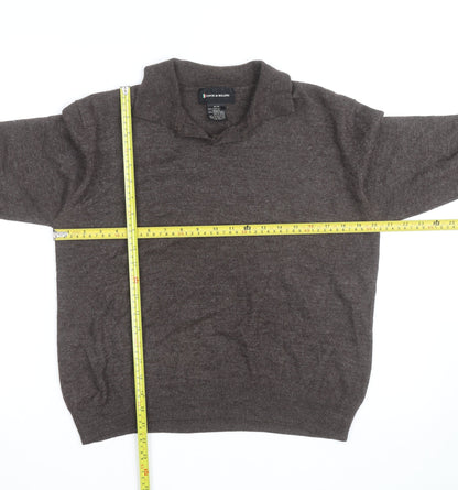 Conte di Milano Men's Brown Collared Wool Blend Pullover Jumper M