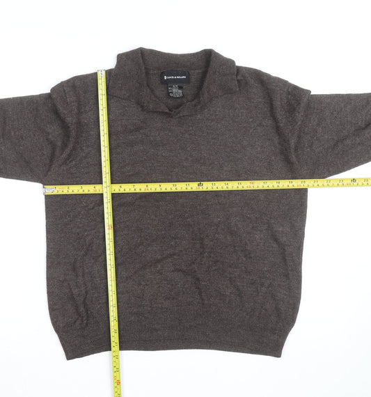 Conte di Milano Men's Brown Collared Wool Blend Pullover Jumper M