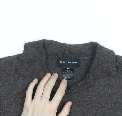 Conte di Milano Men's Brown Collared Wool Blend Pullover Jumper M