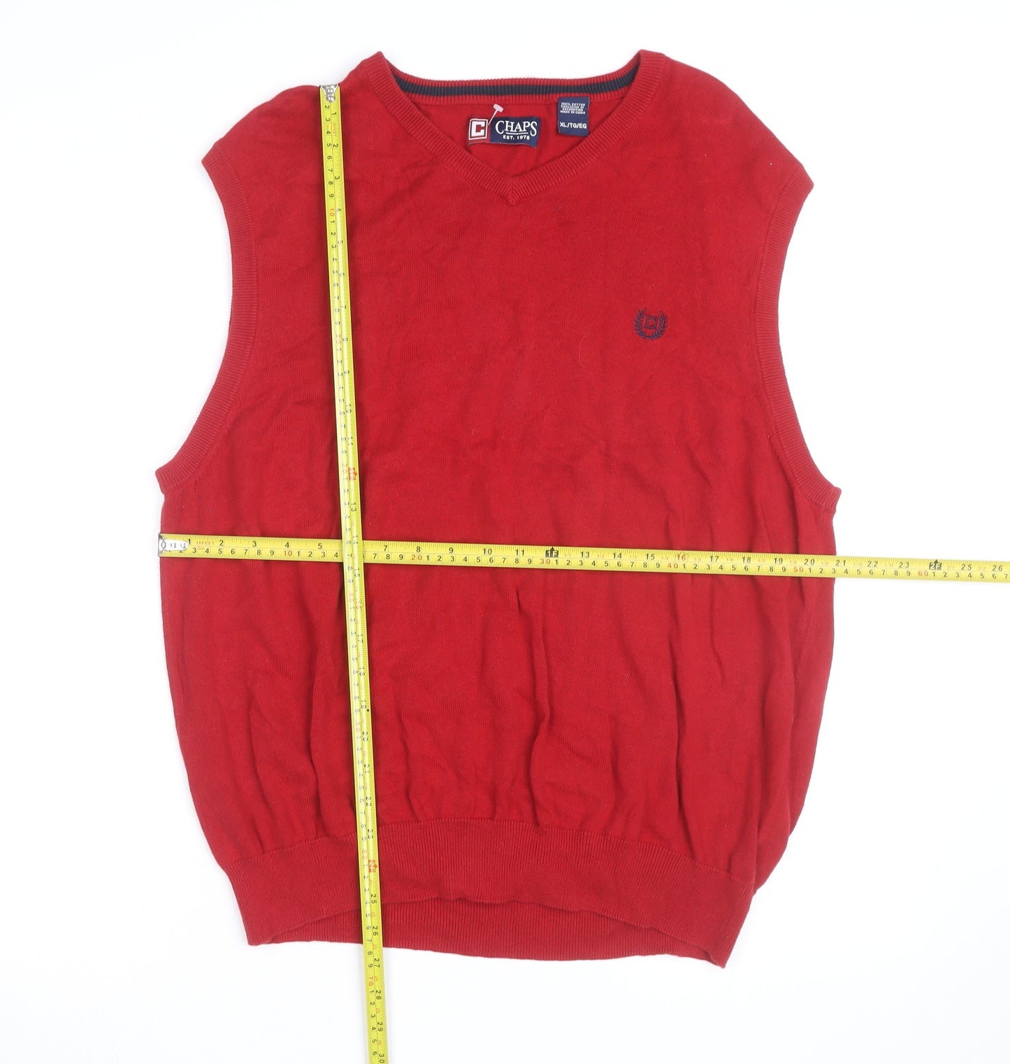 Chaps Men's Red Cotton V-Neck Sleeveless Vest Jumper XL