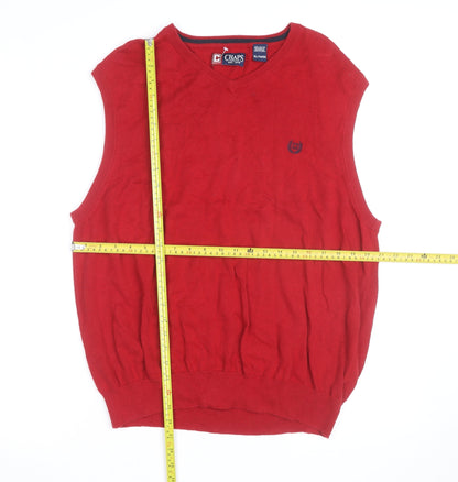 Chaps Men's Red Cotton V-Neck Sleeveless Vest Jumper XL
