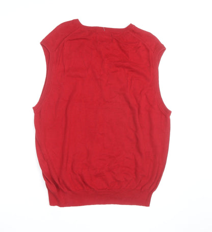 Chaps Men's Red Cotton V-Neck Sleeveless Vest Jumper XL