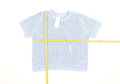 Marks and Spencer Women’s Blue Open Knit Cotton Acrylic Short Sleeve Jumper L